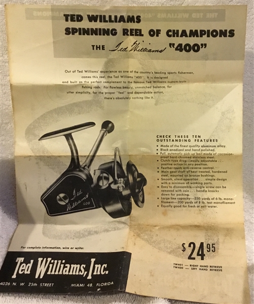 VINTAGE TED WILLIAMS SPINNING REEL w/BOX