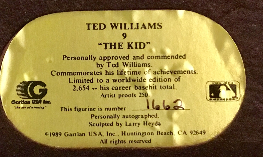 1989 TED WILLIAMS GARTLAN STATUE w/COA