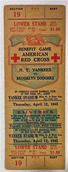 1945 N.Y. YANKEES vs BROOKLYN DODGERS TICKET @ YANKEE STADIUM