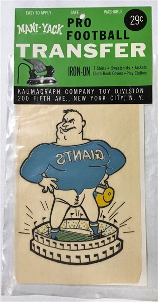 60's NEW YORK GIANTS IRON-ON TRANSFER w/PACKAGE