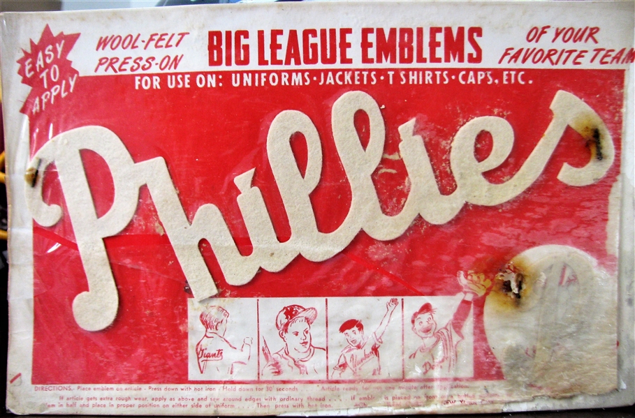 50's  PHILADELPHIA PHILLIES BIG LEAGUE EMBLEMS ON CARD