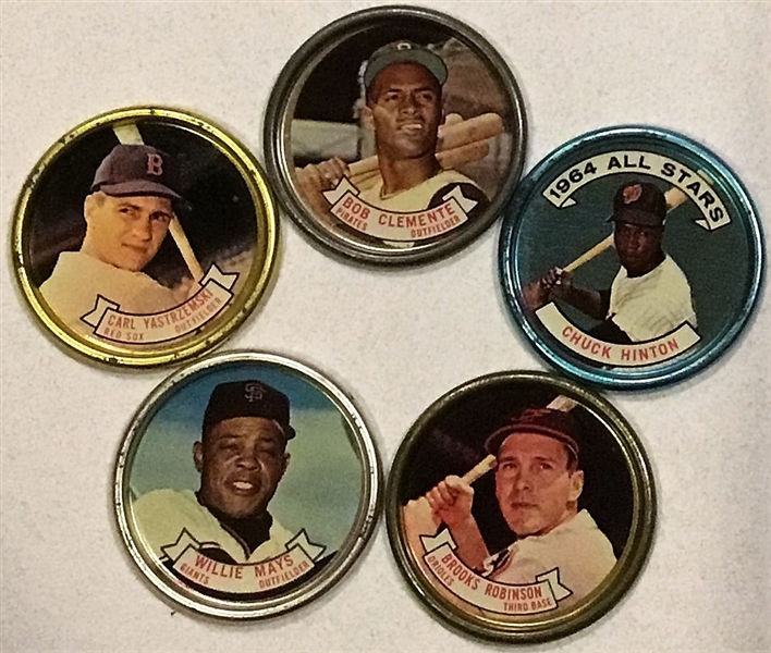 60's TOPPS COINS - 5 w/MAYS/CLEMENTE/YAZ