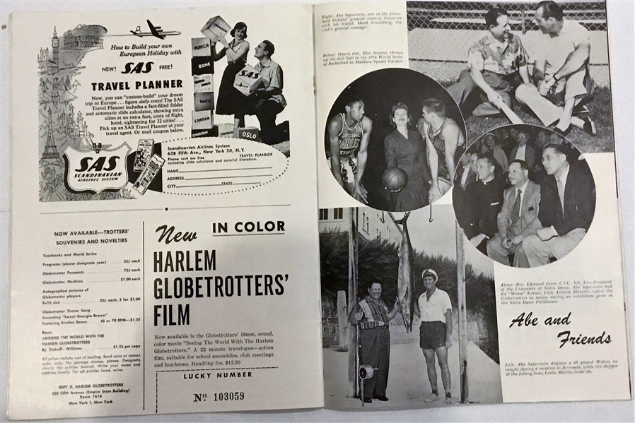 1957 HARLEM GLOBETROTTERS WORLD SERIES OF BASKETBALL TOUR PROGRAM