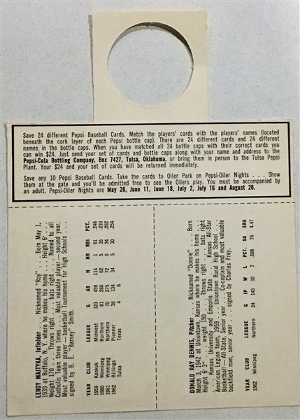 1963 PEPSI-COLA TULSA OILERS PREMIUM CARDS