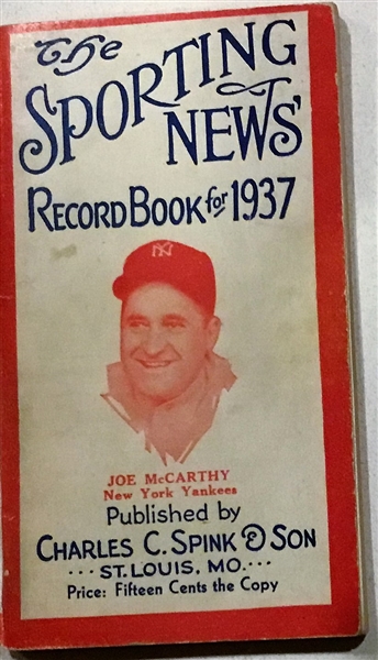 1937 THE SPORTING NEWS RECORD BOOK - JOE McCARTHY COVER