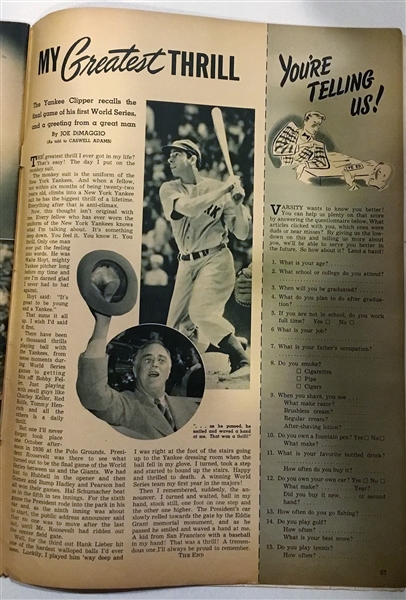 1947 VARSITY MAGAZINE w/BOB FELLER COVER