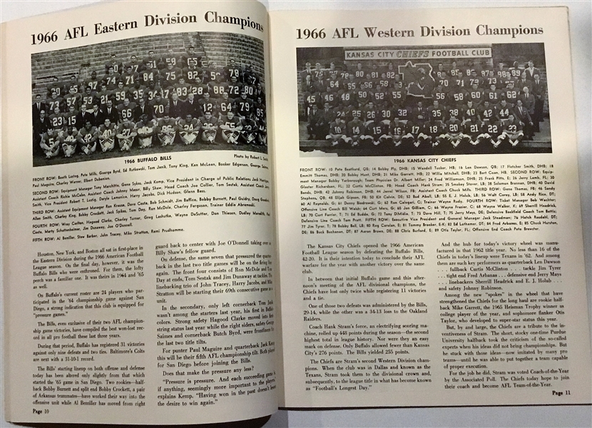 1966 AFL CHAMPIONSHIP GAME PROGRAM - CHIEFS vs BILLS
