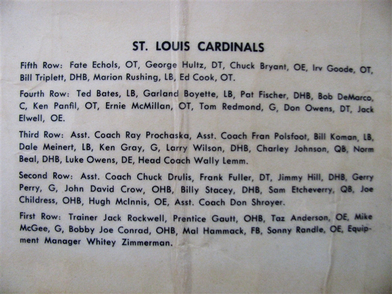60's ST LOUIS CARDINAL TEAM PHOTO FOOTBALL PENNANT