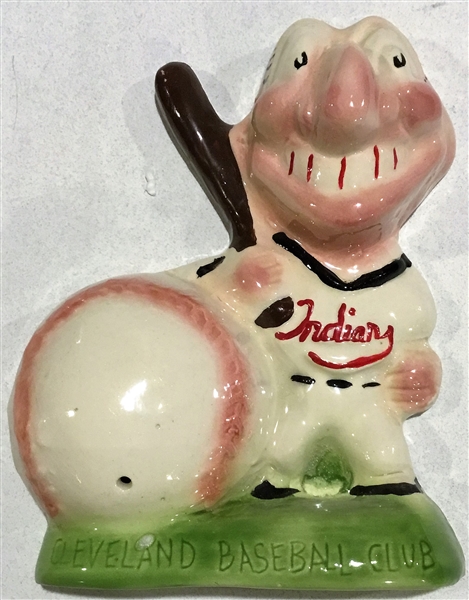 50's CLEVELAND INDIANS CHIEF WAHOO WALL PLAQUE / STRING DISPENSER
