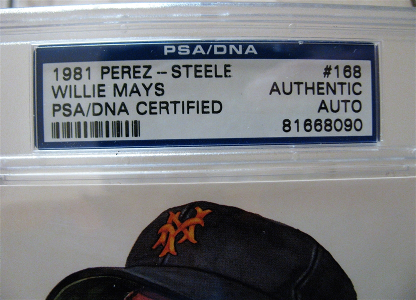 WILLIE MAYS SIGNED PEREZ STEELE CARD PSA SLABBED & AUTHENTICATED