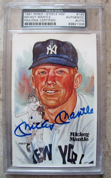 MICKEY MANTLE SIGNED PEREZ STEELE CARD PSA SLABBED & AUTHENTICATED