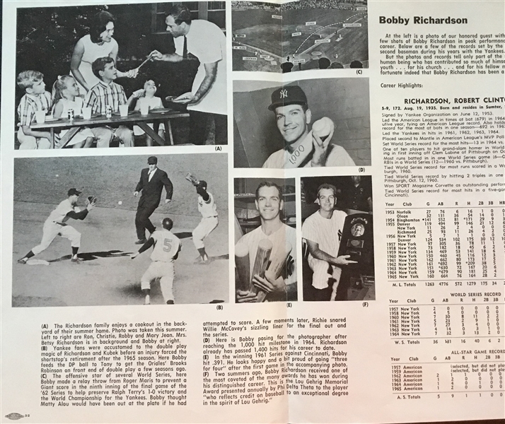 1966 BOBBY RICHARDSON DAY PROGRAM & BOOKLET