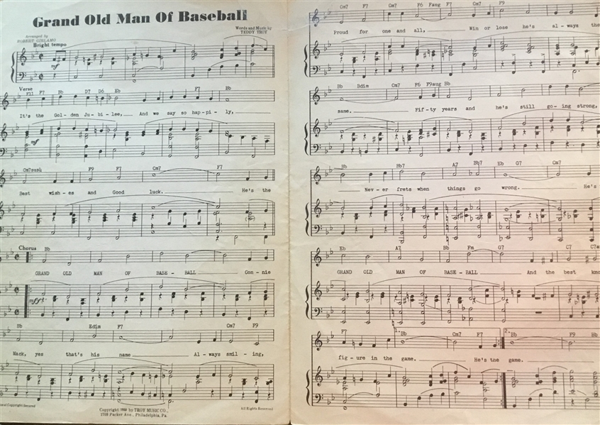 1950 CONNIE MACK GRAND OLD MAN OF BASEBALL SHEET MUSIC