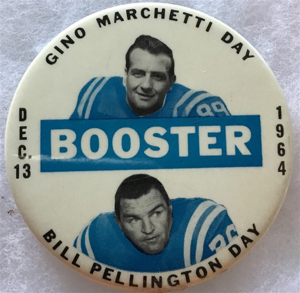 1964 BALTIMORE COLTS BOOSTER CLUB PIN w/MARCHETTI & PELLINGTON