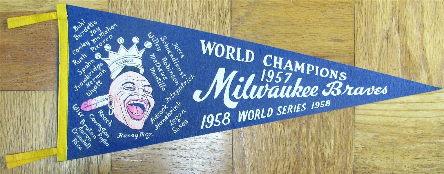 1958 MILWAUKEE BRAVES WORLD SERIES PENNANT - HARD TO FIND