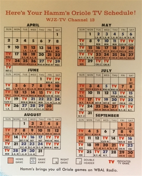 1961 BALTIMORE ORIOLES PLACEMAT / SCHEDULE