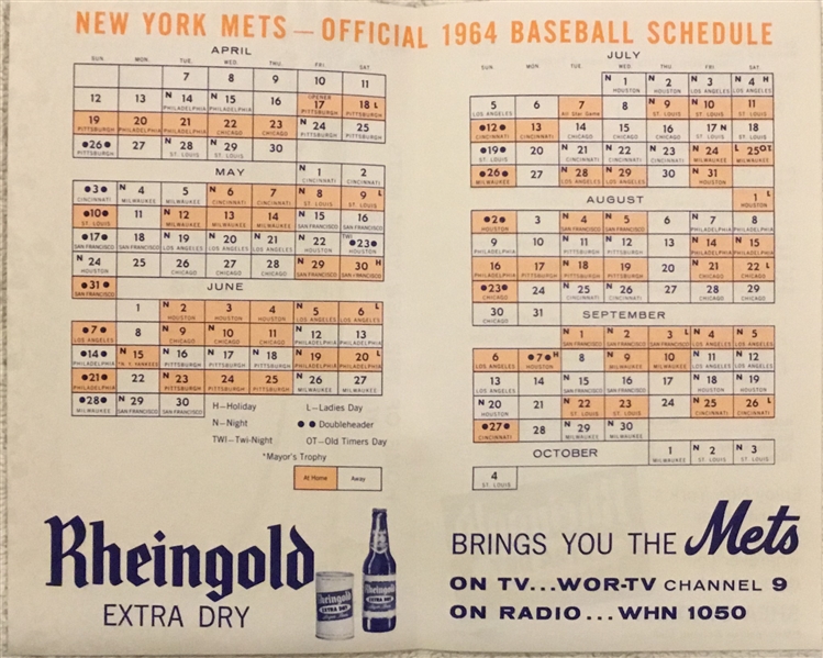 1964 NEW YORK METS SCHEDULE BOOKLET - 1st YEAR AT SHEA
