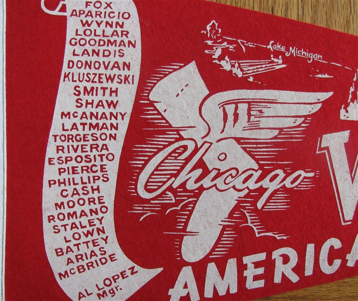 1959 CHICAGO WHITE SOX AMERICAN LEAGUE CHAMPS TEAM SCROLL PENNANT