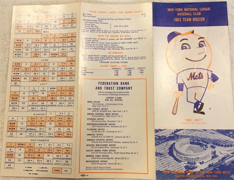 1963 NEW YORK METS ROSTER BOOKLET