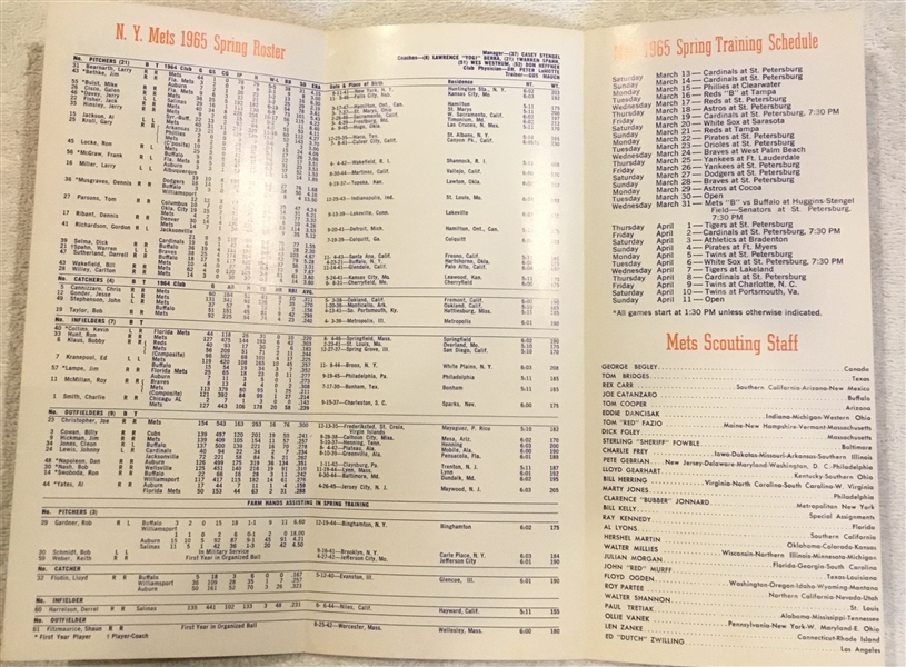 1965 NEW YORK METS ROSTER BOOKLET