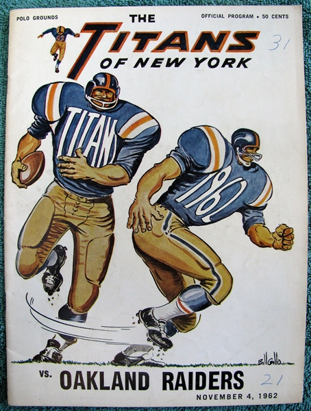 1962 NEW YORK TITANS VS OAKLAND RAIDERS PROGRAM - LAST YEAR TITANS!