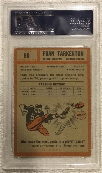 1962 TOPPS FRAN TARKENTON SIGNED ROOKIE CARD W/PSA