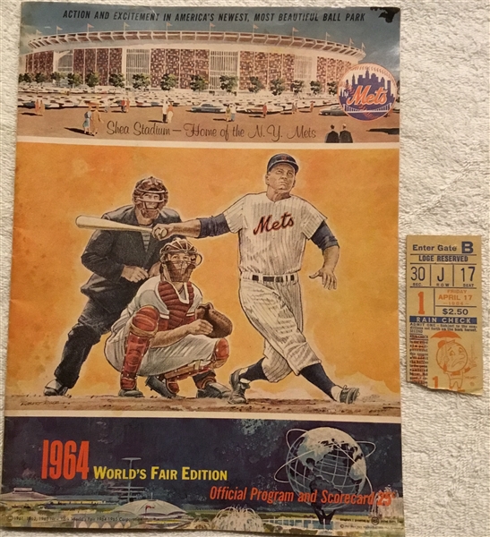 1964 NEW YORK METS OPENING DAY PROGRAM & TICKET STUB - 1st GAME AT SHEA