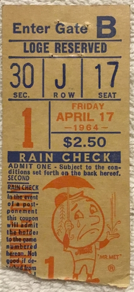 1964 NEW YORK METS OPENING DAY PROGRAM & TICKET STUB - 1st GAME AT SHEA