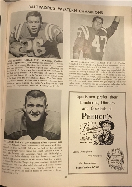 1959 NFL CHAMPIONSHIP GAME PROGRAM - COLTS vs GIANTS
