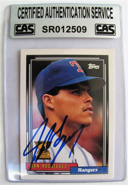 IVAN RODRIGEZ SIGNED ROOKIE BASEBALL CARD /CAS AUTHENTICATED