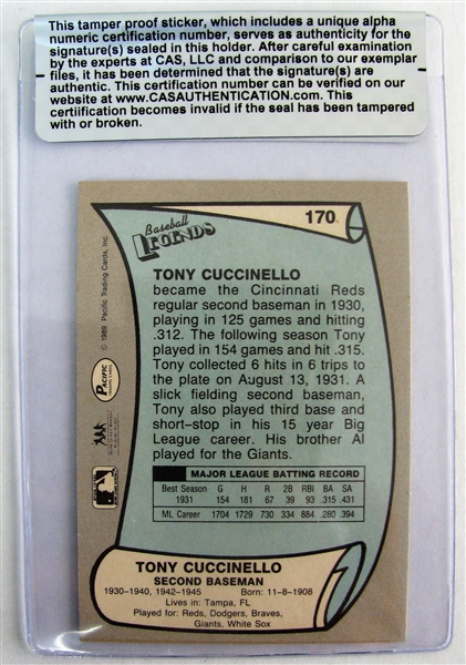 TONY CUCCINELLO SIGNED BASEBALL CARD /CAS AUTHENTICATED