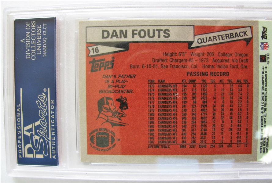 DAN FOUTS SIGNED TOPPS FOOTBALL CARD /PSA AUTHENTICATED