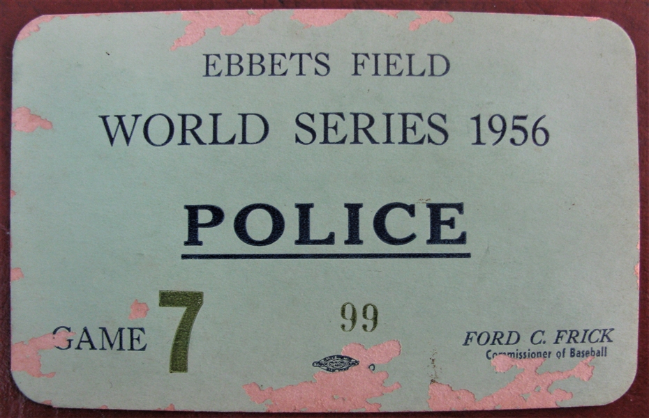 1956 WORLD SERIES EBBETS FIELD POLICE PASS GAME #7