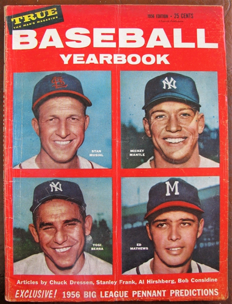 1956 TRUE BASEBALL YEARBOOK MAGAZINE w/MICKEY MANTLE COVER