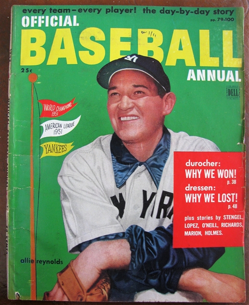 1952 OFFICIAL BASEBALL ANNUAL MAGAZINE w/ALLIE REYNOLDS COVER
