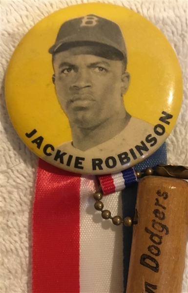 50's JACKIE ROBINSON BROOKLYN DODGERS YELLOW BACK PIN