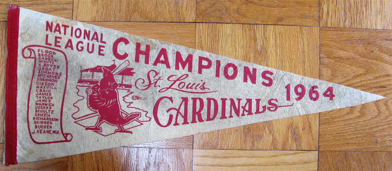 1964 ST. LOUIS CARDINALS NATIONAL LEAGUE CHAMPIONS SCROLL PENNANT