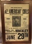 VINTAGE "ALL AMERICAN GIRLS" BASEBALL GAME POSTER - SIGNED BY 5