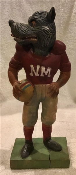 VINTAGE 50's NEW MEXICO LOBOS WOOD CARVED STATUE