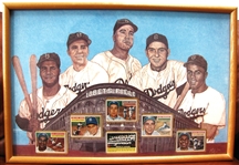 BROOKLYN DODGERS POSTER w/ 1956 TOPPS CARDS - ROBINSON-CAMPY-HODGES-SNIDER-REESE