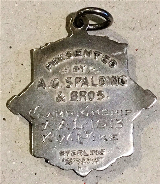 1913 SPALDING BASEBALL CHAMPION MEDAL - STERLING SILVER