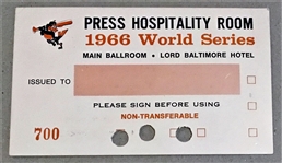 1966 WORLD SERIES "HOSPITALITY ROOM" PASS- ORIOLES ISSUE