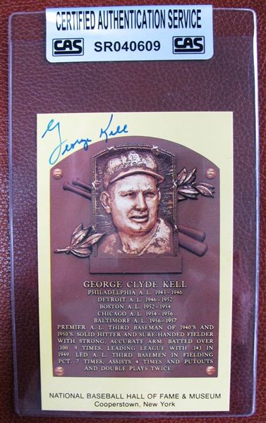 GEORGE KELL SIGNED HOF POST CARD - CAS SEALED & AUTHENTICATED