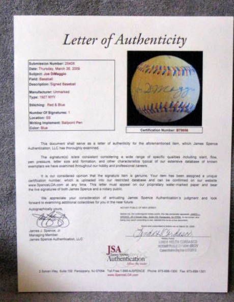JOE DIMAGGIO SIGNED YANKEES COMMEMORATIVE BASEBALL w/JSA LOA