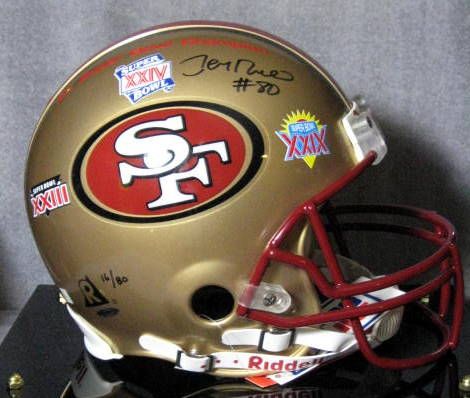 JERRY RICE 3 TIME SUPER BOWL CHAMPION SIGNED HELMET- UPPER DECK