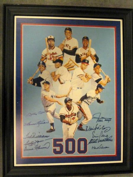 500 HOME RUN SIGNED POSTER w/MANTLE & WILLIAMS- JSA LOA