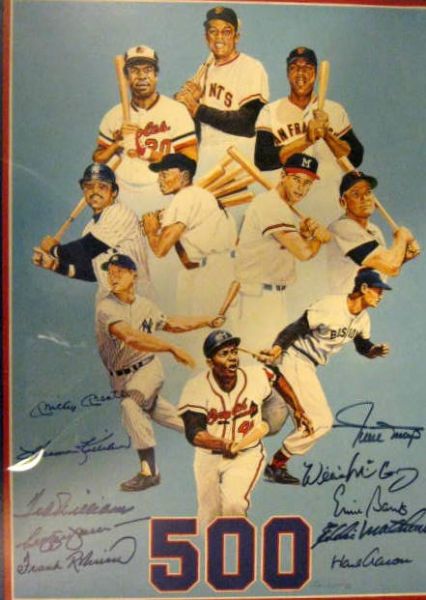 500 HOME RUN SIGNED POSTER w/MANTLE & WILLIAMS- JSA LOA