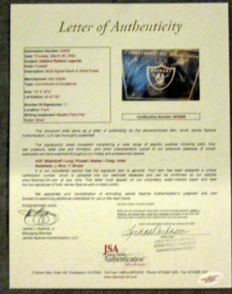 OAKLAND RAIDERS SIGNED POSTER w/JSA LOA
