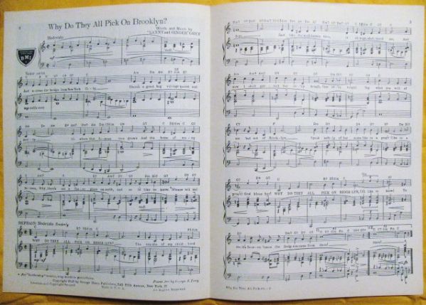 1940s BROOKLYN DODGERS TEAM SHEET MUSIC