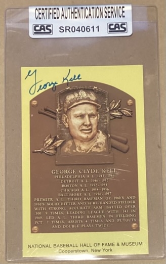 GEORGE KELL SIGNED HOF POST CARD w/CAS COA
